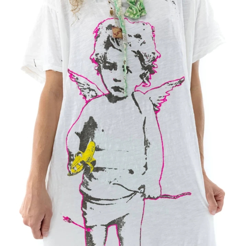Magnolia Pearl  New With Tag Vigo Dress  Angel Print White T-Shirt Dress - Picture 2 of 3